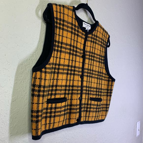 RENA ROWAN Vest Medium Vintage Lambswool Blend Knit‎ Plaid Sweater Button Down - Picture 6 of 10